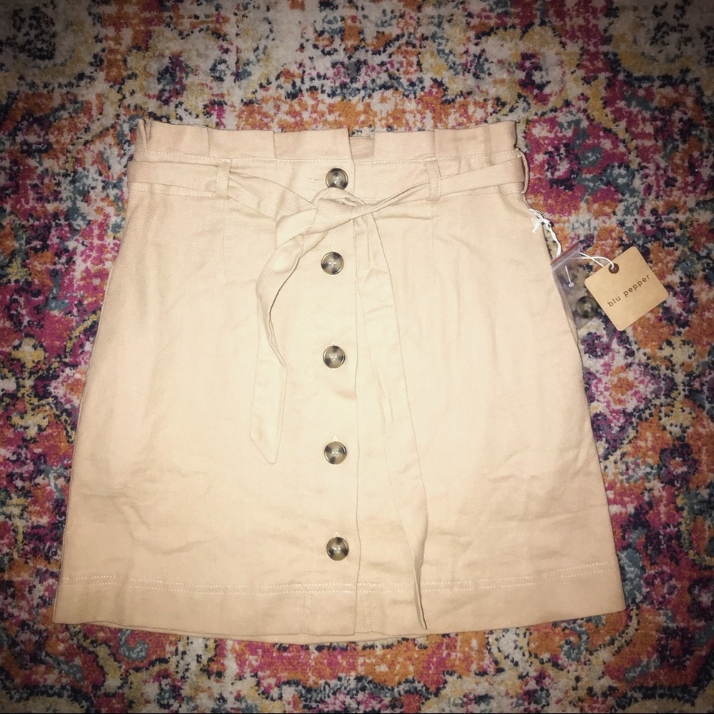 Blu Pepper | Paper Bag Button Front Belted Skirt S